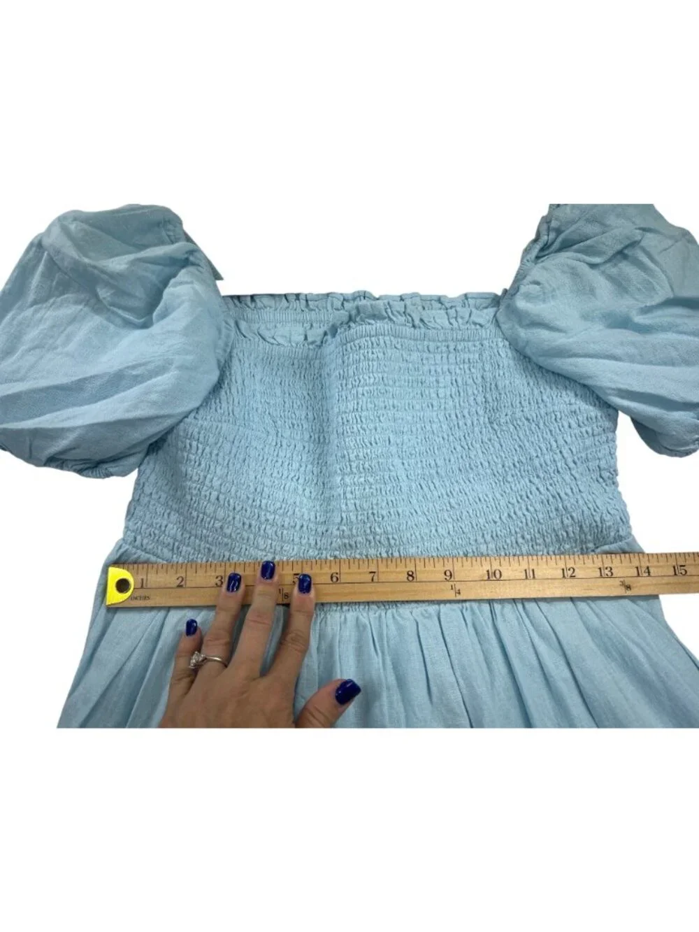 NWT Abercrombie & Fitch Maxi Dress Women's XLP Light Blue Smocked Puff Sleeve
